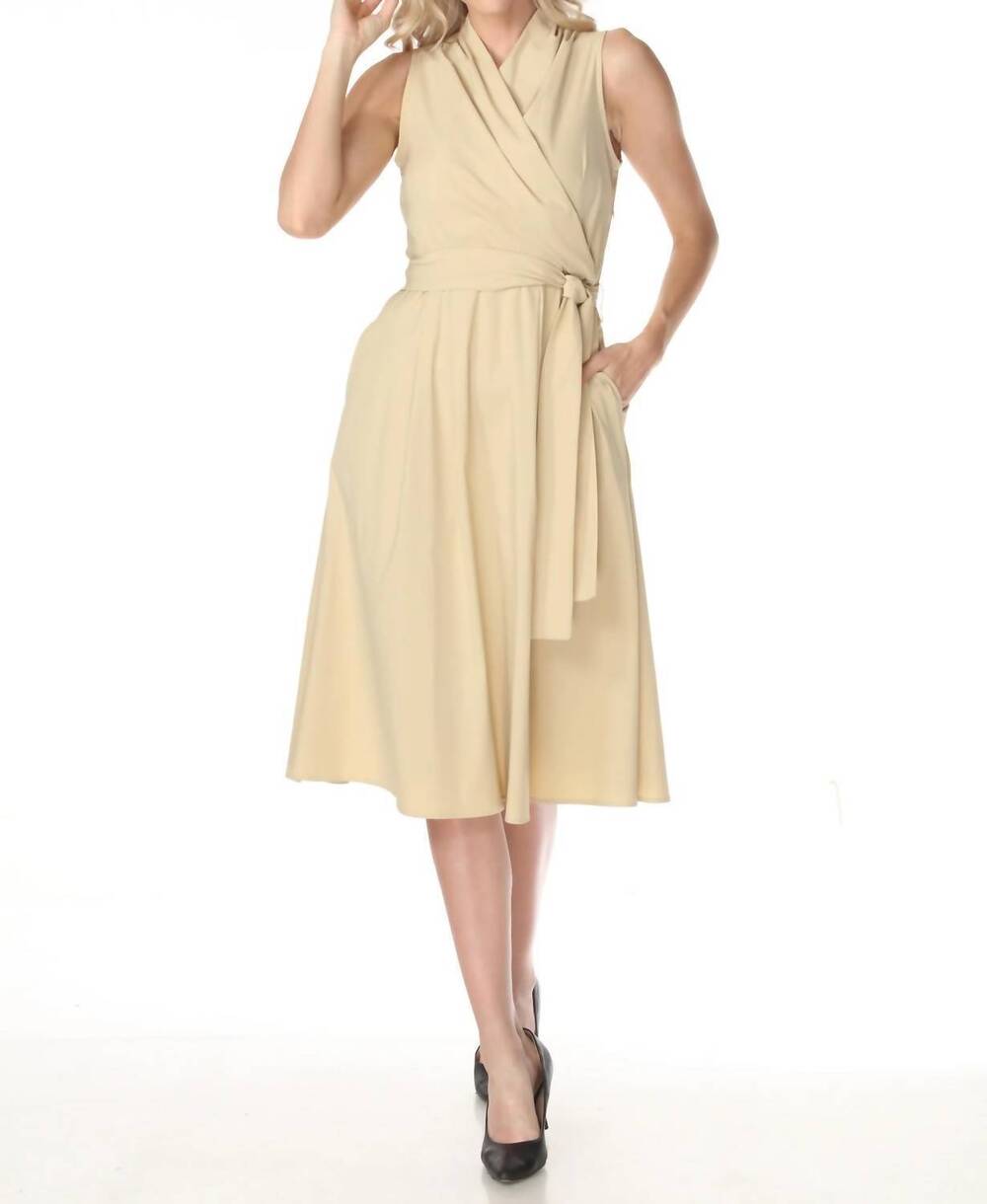 NEW JOSEPH RIBKOFF belted poplin midi wrap dress in flax